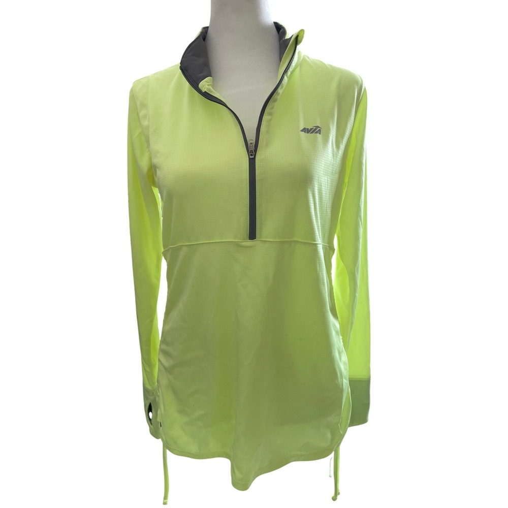Avia Womens Neon Quarter Zip Thumbholes Pullover‎ M Long Sleeve High Vis Running